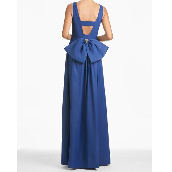 Sachin & Babi Katrina Midnight Blue Sleeveless V-Neck Bow Back Cocktail Gown 14 - Picture 1 of 14